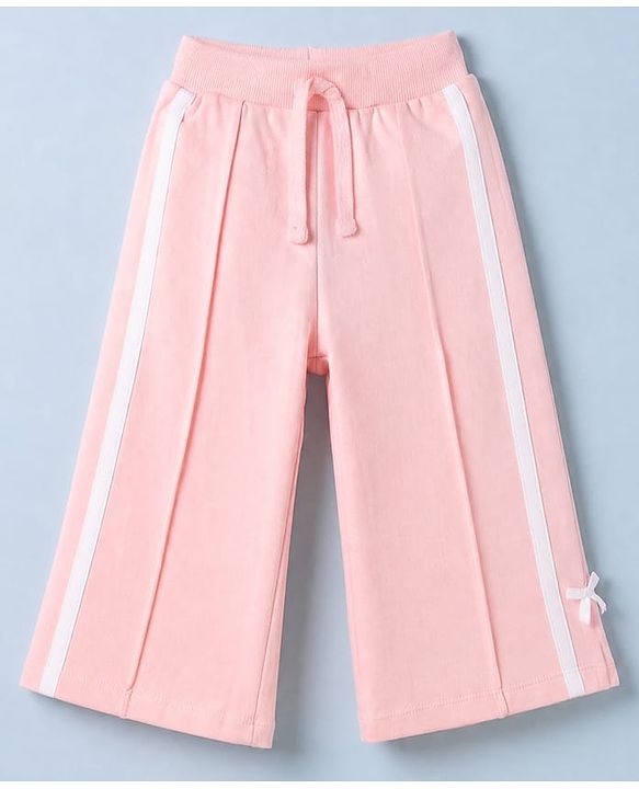 Babyhug 100% Cotton Looper Knit Full Length Lounge Pant With Tape Detailing & Bow Applique - Pink