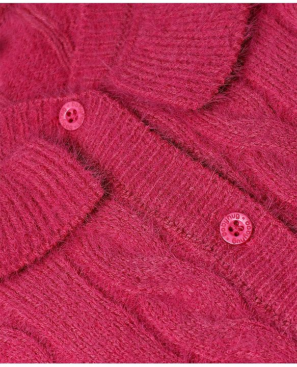 Babyhug Knit Full Sleeve Front Open Sweater with Cable Knit Design - Dark pink
