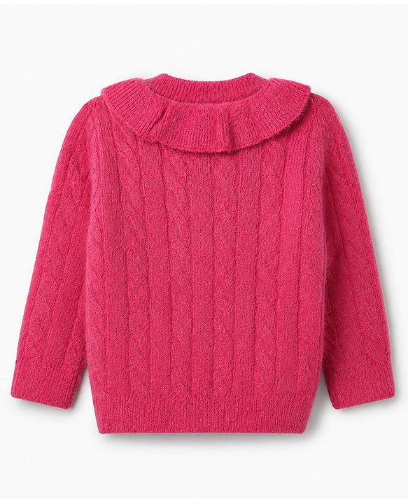 Babyhug Knit Full Sleeve Front Open Sweater with Cable Knit Design - Dark pink