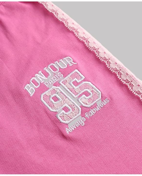 Babyhug Cotton Knit Full Length Lounge Pant with Ankle Length and Bonjour Paris Print in Pink