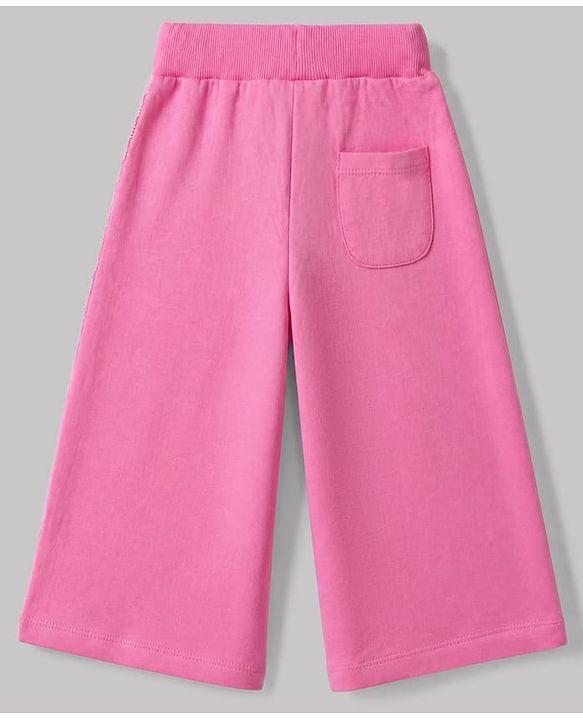 Babyhug Cotton Knit Full Length Lounge Pant with Ankle Length and Bonjour Paris Print in Pink