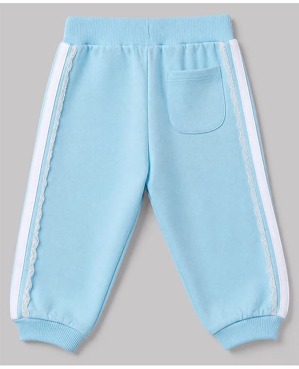 Babyhug 100% Cotton Looper Knit Jogger Fit Full Length Lounge Pant With Tape Detailing Light/Sky Blue