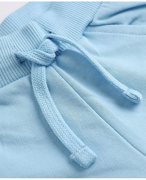 Babyhug 100% Cotton Looper Knit Jogger Fit Full Length Lounge Pant With Tape Detailing Light/Sky Blue