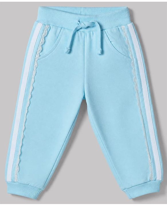 Babyhug 100% Cotton Looper Knit Jogger Fit Full Length Lounge Pant With Tape Detailing Light/Sky Blue