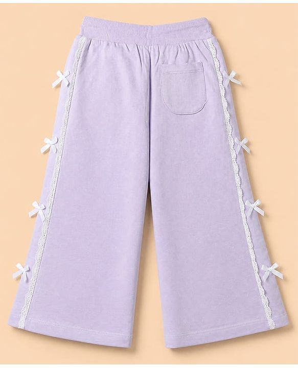 Babyhug 100% Cotton Looper Knit Full Length Lounge Pant with Bow Lace - Lavender