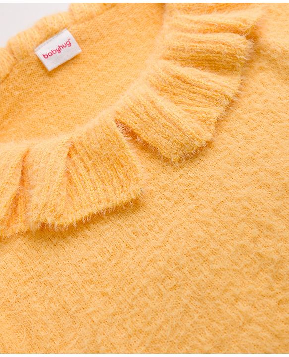Babyhug Knit Solid Pullover With Extra Soft Hairy Eyelash Yarn - Yellow