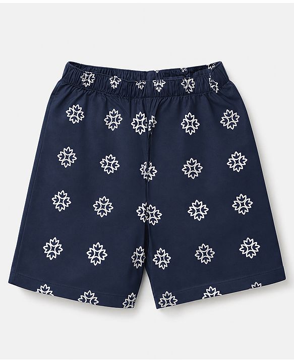 Babyhug Cotton Poplin Woven Above Knee Length Boxers With Floral Print Pack of 3 - Navy Blue, Light Blue & Grey