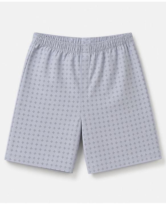 Babyhug Cotton Poplin Woven Above Knee Length Boxers With Floral Print Pack of 3 - Navy Blue, Light Blue & Grey