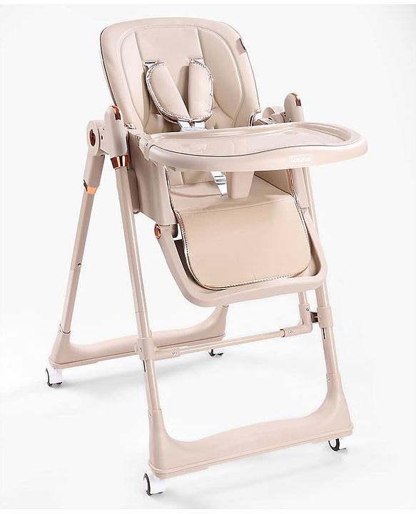 Babyhug Smart 3-in-1 High Chair with Baby Swing - Beige| Adjustable Height| Dual Feeding Tray| Reclining Backrest & Footrest| 5-Point Safety Harness| Foldable Feeding Chair