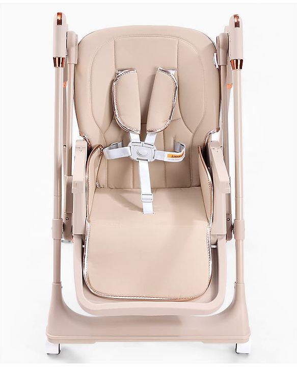 Babyhug Smart 3-in-1 High Chair with Baby Swing - Beige| Adjustable Height| Dual Feeding Tray| Reclining Backrest & Footrest| 5-Point Safety Harness| Foldable Feeding Chair