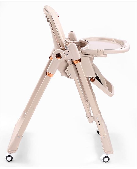 Babyhug Smart 3-in-1 High Chair with Baby Swing - Beige| Adjustable Height| Dual Feeding Tray| Reclining Backrest & Footrest| 5-Point Safety Harness| Foldable Feeding Chair