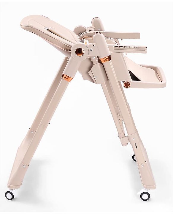 Babyhug Smart 3-in-1 High Chair with Baby Swing - Beige| Adjustable Height| Dual Feeding Tray| Reclining Backrest & Footrest| 5-Point Safety Harness| Foldable Feeding Chair