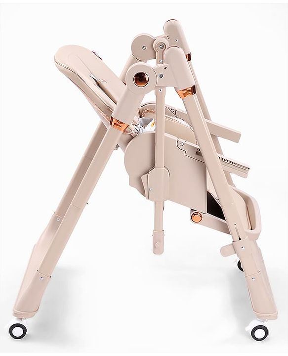 Babyhug Smart 3-in-1 High Chair with Baby Swing - Beige| Adjustable Height| Dual Feeding Tray| Reclining Backrest & Footrest| 5-Point Safety Harness| Foldable Feeding Chair