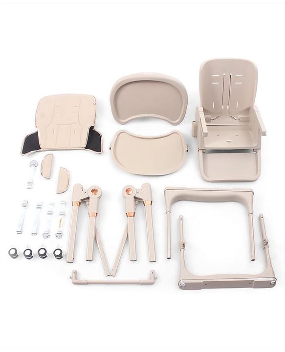 Babyhug Smart 3-in-1 High Chair with Baby Swing - Beige| Adjustable Height| Dual Feeding Tray| Reclining Backrest & Footrest| 5-Point Safety Harness| Foldable Feeding Chair