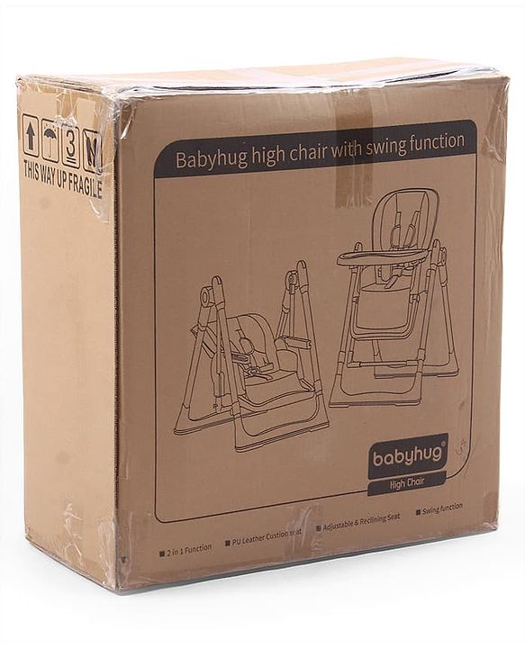 Babyhug Smart 3-in-1 High Chair with Baby Swing - Beige| Adjustable Height| Dual Feeding Tray| Reclining Backrest & Footrest| 5-Point Safety Harness| Foldable Feeding Chair