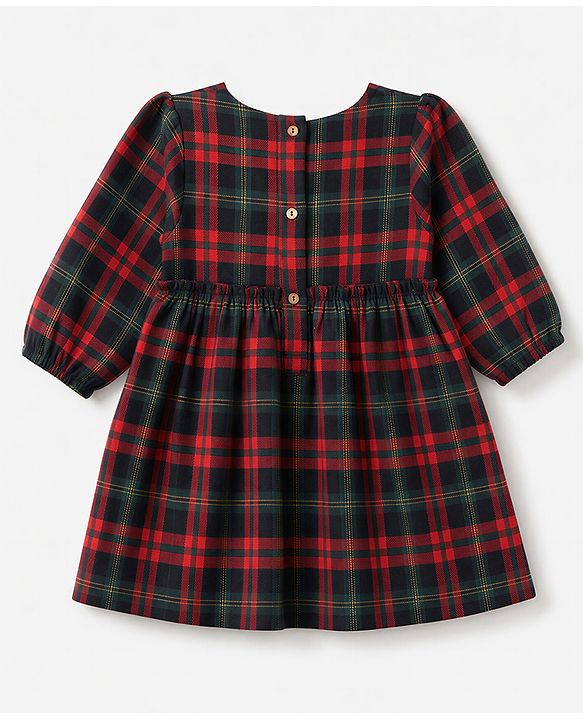 Babyhug Cotton Woven Full Sleeves Frock with Leggings and Checks Print - Red