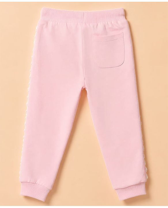 Babyhug 100% Cotton Looper Knit Full Length Lounge and Track Pant With Lace Detailing - Pink
