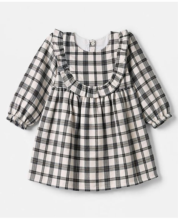 Babyhug Cotton Woven Full Sleeves Frock with Leggings and Checks Print - White