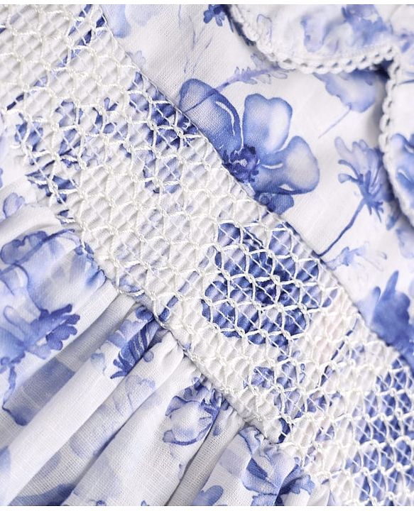 Babyhug Cotton Woven Half Frill Sleeves Floral Printed Frock - Blue