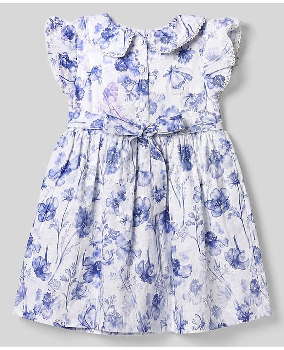 Babyhug Cotton Woven Half Frill Sleeves Floral Printed Frock - Blue