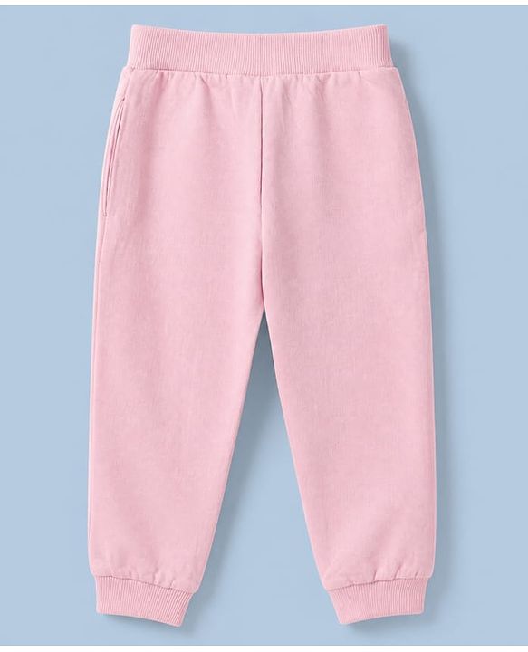 Babyhug Cotton Mix Knit Full Length Lounge Pants with Bow Applique in Pink