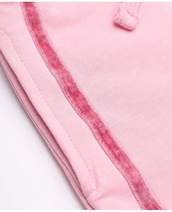 Babyhug Cotton Mix Knit Full Length Lounge Pants with Bow Applique in Pink