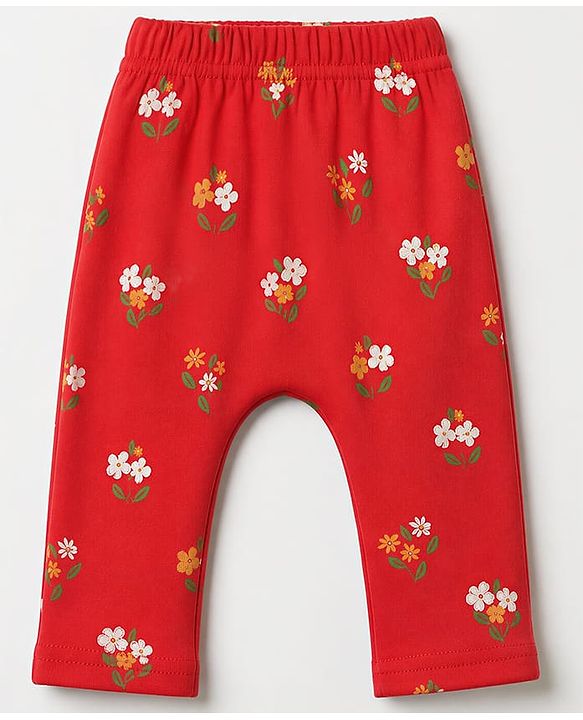 Babyhug Cotton Interlock Knit Diaper Leggings With Floral Print Pack of 3 - Red & Yellow