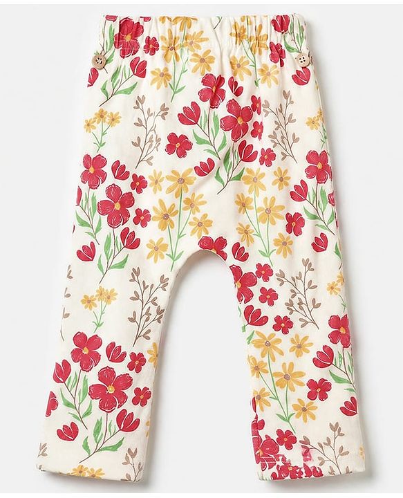 Babyhug Cotton Interlock Knit Diaper Leggings With Floral Print Pack of 3 - Red & Yellow