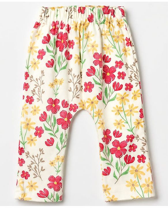 Babyhug Cotton Interlock Knit Diaper Leggings With Floral Print Pack of 3 - Red & Yellow