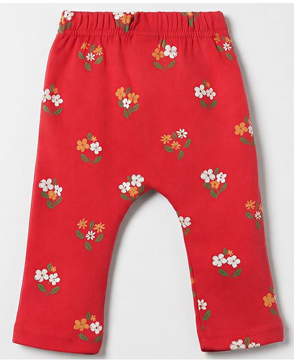 Babyhug Cotton Interlock Knit Diaper Leggings With Floral Print Pack of 3 - Red & Yellow