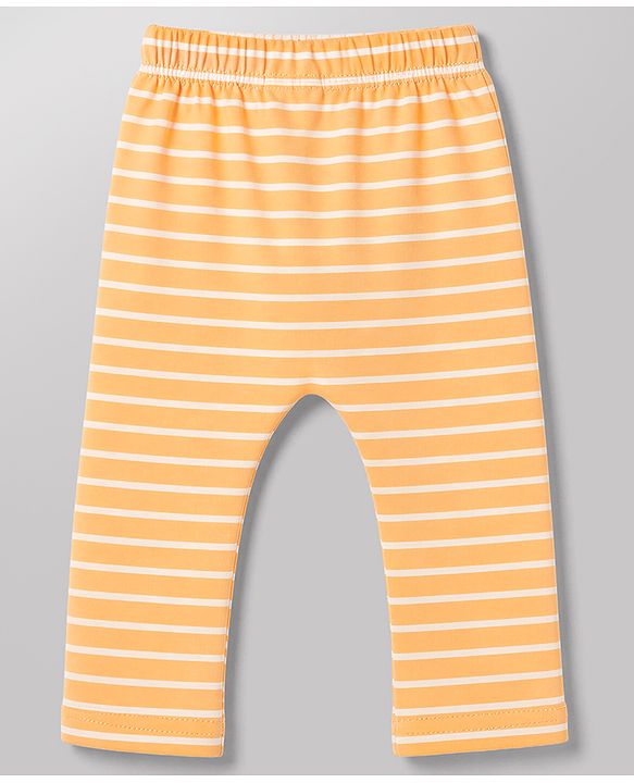 Babyhug Cotton Knit Lull Length Striped Diaper Leggings with Tractor & Carrot Print Pack of 3 - Light Orange, White, Light Green