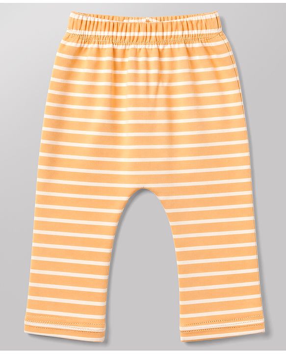 Babyhug Cotton Knit Lull Length Striped Diaper Leggings with Tractor & Carrot Print Pack of 3 - Light Orange, White, Light Green