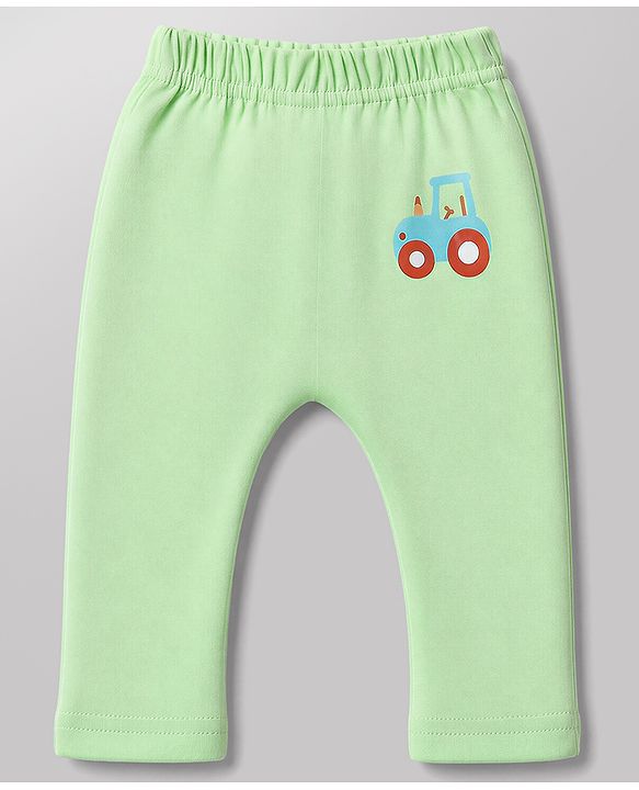 Babyhug Cotton Knit Lull Length Striped Diaper Leggings with Tractor & Carrot Print Pack of 3 - Light Orange, White, Light Green