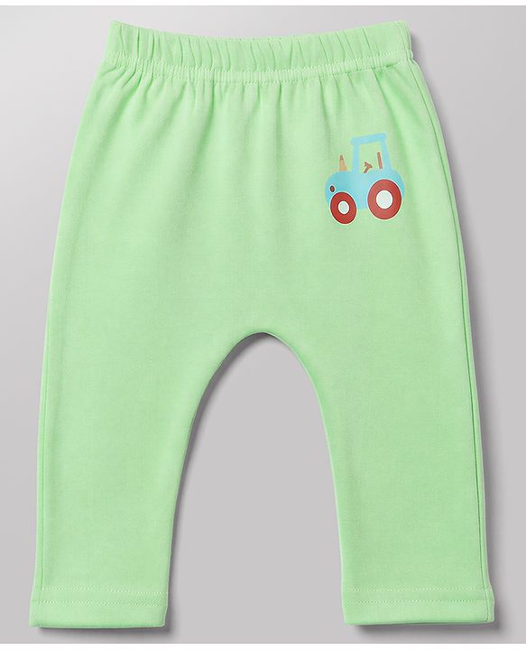 Babyhug Cotton Knit Lull Length Striped Diaper Leggings with Tractor & Elephant Lion Koala Crocodile Print Pack of 3 - Light Orange, White, Light Green