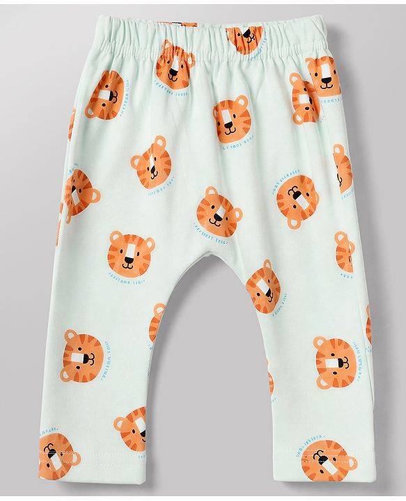 Babyhug Cotton Knit Full Length Diaper Leggings With Animal Print Pack of 3 - Green Blue & Orange