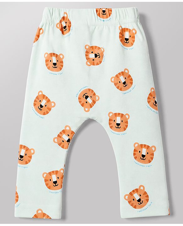 Babyhug Cotton Knit Full Length Diaper Leggings With Animal Print Pack of 3 - Green Blue & Orange