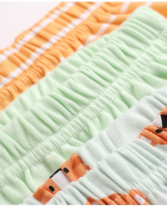 Babyhug Cotton Knit Full Length Diaper Leggings With Animal Print Pack of 3 - Green Blue & Orange