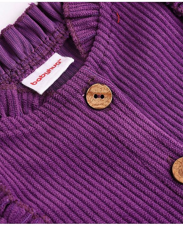 Babyhug Corduroy Woven Solid Frock with Full Sleeves in Purple