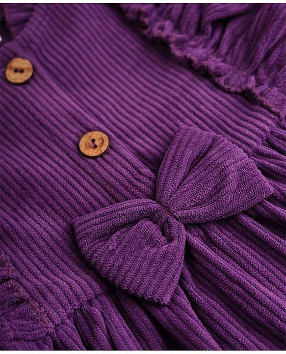 Babyhug Corduroy Woven Solid Frock with Full Sleeves in Purple