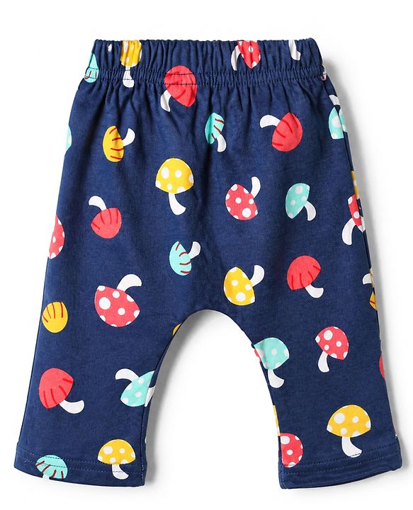 Babyhug Cotton Knit Full Length Diaper Leggings With Heart & Mushroom Print Pack of 3 - Red Pink Navy Blue