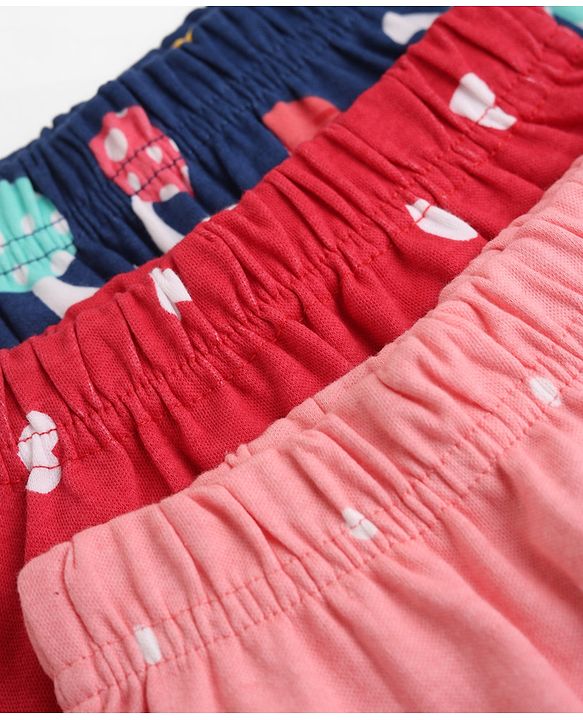 Babyhug Cotton Knit Full Length Diaper Leggings With Heart & Mushroom Print Pack of 3 - Red Pink Navy Blue