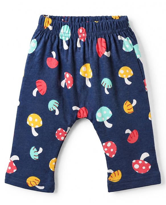 Babyhug Cotton Knit Full Length Diaper Leggings With Heart & Mushroom Print Pack of 3 - Red Pink Navy Blue
