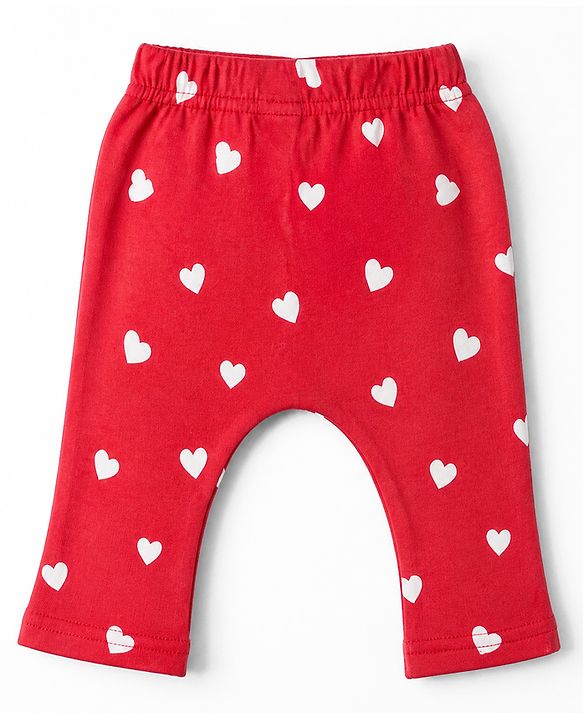 Babyhug Cotton Knit Full Length Diaper Leggings With Heart & Mushroom Print Pack of 3 - Red Pink Navy Blue