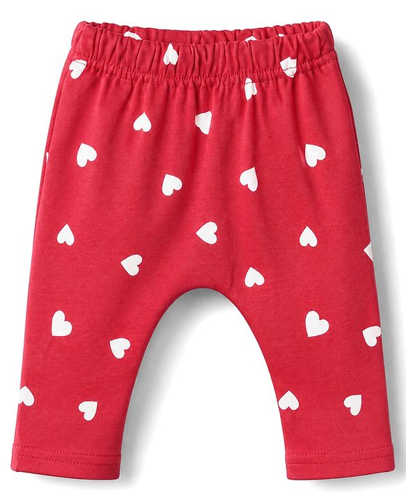 Babyhug Cotton Knit Full Length Diaper Leggings With Heart & Mushroom Print Pack of 3 - Red Pink Navy Blue