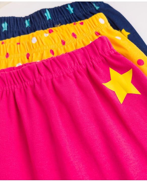 Babyhug Cotton Knit Full Length Diaper Leggings Pack of 3 in Yellow Red Navy Blue
