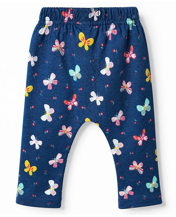 Babyhug Cotton Knit Diaper Leggings With Butterfly Print Pack of 3 in Blue Yellow
