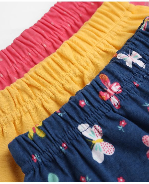 Babyhug Cotton Knit Diaper Leggings With Butterfly Print Pack of 3 in Blue Yellow