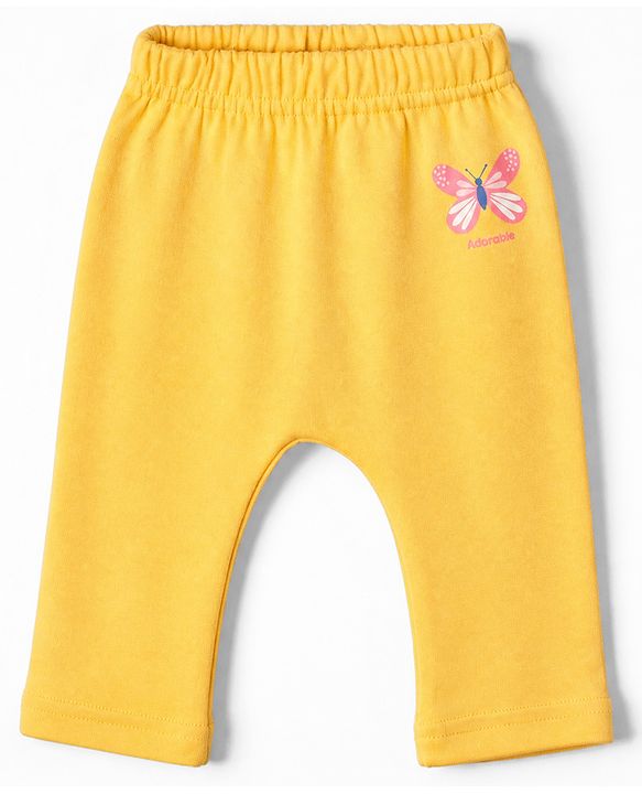 Babyhug Cotton Knit Diaper Leggings With Butterfly Print Pack of 3 in Blue Yellow