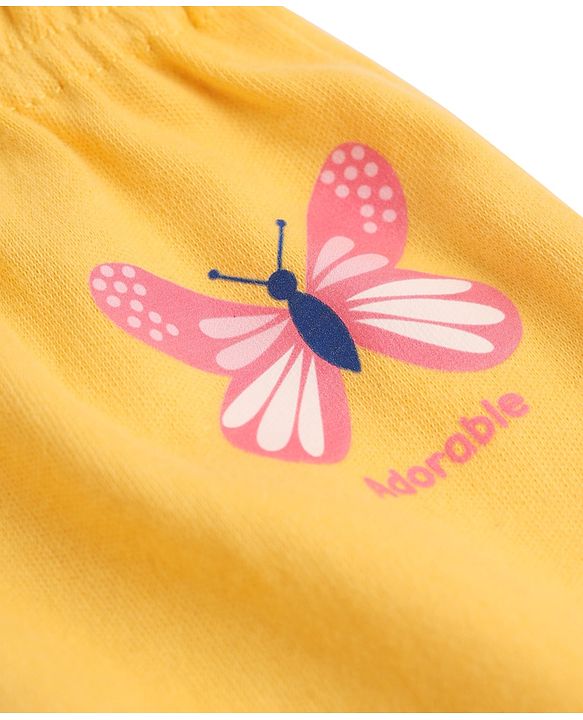 Babyhug Cotton Knit Diaper Leggings With Butterfly Print Pack of 3 in Blue Yellow