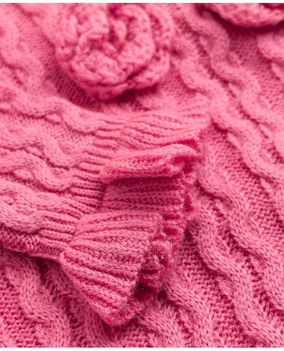 Babyhug Knit Full Sleeves Pullover Sweater With Floral Applique & Cable Knit Design - Pink